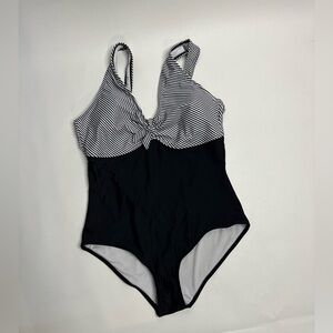 Others Follow Black and White Striped One Piece Swimsuit